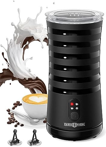 PARIS RHÔNE Mousseur à lait électrique 4 en 1 pour mousse de lait chaude et froide, lait chaud, antidérapant, forme adhérente, arrêt automatique