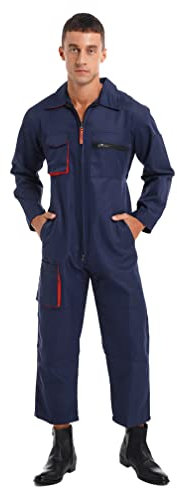 MSemis Herren Arbeitsoverall Mechanisch Overall mit vielen Taschen Maleroverall Kurzarm Langarm/Jumpsuit Arbeitskleidung für Handwerker Marineblau M