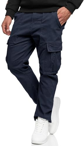 Indicode Hommes Walsh Cargo Pants | Pantalon Cargo en Coton avec 6 Poches Navy L