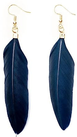 Boucles d'oreilles plumes Miniblings pendentif plumes plume d'oiseau bohème hippie bleu foncé