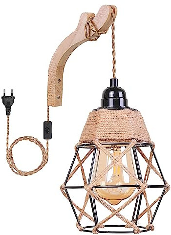 Eufrozy Applique Murale Intérieur Vintage, Lampe Murale Boho avec Interrupteur et Câble de Charge de 2.8 m, Lampe Rétro Industrielle E27 pour Chambre Escalier Couloir Lampe de Chevet (Sans Ampoule)