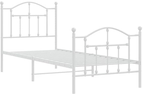 vidaXL Sängram med huvudgavel och fotgavel vit metall 80x200 cm, säng, metallsäng, metall sängram, sängar, metallsängar, metall sängramar, gästsäng