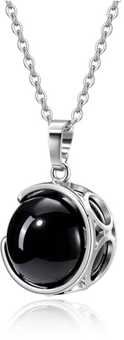 Jovivi Natural Obsidian Crystal Healing Stone 18mm Rotatable Black Gemstone Ball Pendant Necklace Women Reiki Spiritual Jewellery Gifts for Her Christmas Birthday