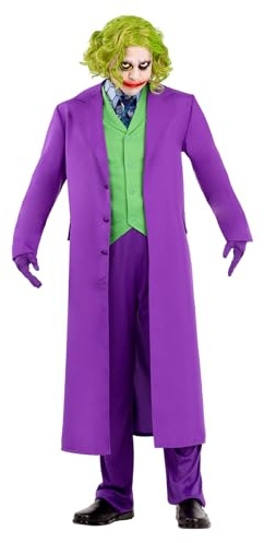 Funidelia Déguisement Officiel de Joker Chevalier Noir pour Homme avec perruque, Tenue du Joker pour adulte, Déguisements de Halloween et Carnaval – Taille XL