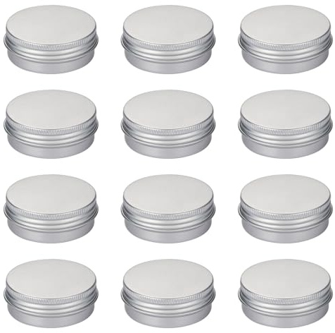 TRKETK Tarros de Aluminio de 30 ml para Muestras de Viaje - 12 Piezas con Tapas de Rosca para Bálsamo Labial, Velas, Cosméticos en Polvo
