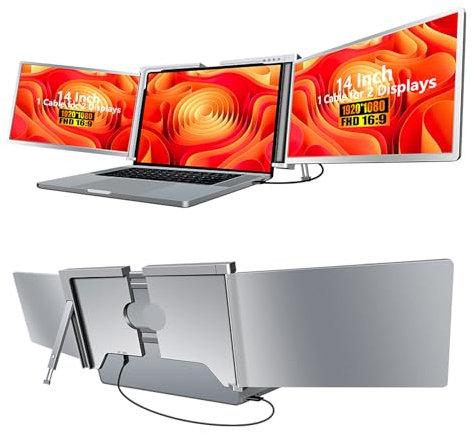 MNN 14 Triple Portable Monitor, FHD 1080P IPS Laptop Monitor Extender Full Function Type-C/HDMI Ports, Foldable Dual Screen Extender for 13.3’’-17.3 Compatible with Windows, Mac