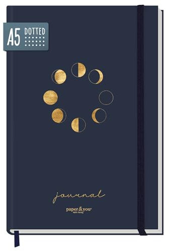 paper&you® dotted Journal A5 mit Gummiband Moon 156 Seiten, Notizbuch gepunktet, Tagebuch - nachhaltig & klimafreundlich