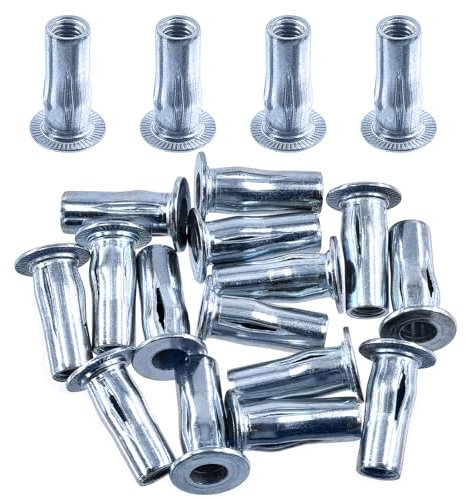 Swpeet Juego de 15 tuercas de remache M8 métricas de acero al carbono blanco con revestimiento de zinc multiagarre y tuercas de tuerca, vástago de cabeza plana, accesorio de fijación para la industria