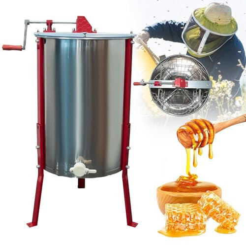 HDaspijh Manueller Honigschleuder, 4-Rahmen-Honigschleuder-Extraktor, Edelstahl-Imkerei-Extraktions-Bienenhaus-Zentrifugenausrüstung, manueller Kurbel-Bienentrenner mit höhenverstellbarem Ständer