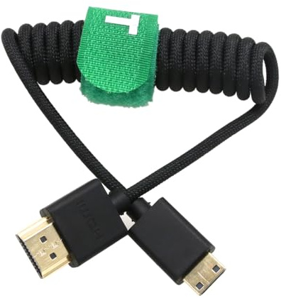 HangTon 8K 4K 60p Mini HDMI auf HDMI 2.1 Geflochtenes Spiralkabel für Nikon Z5 Z6II Z7 D750 Sony CX7 SR7E Canon EOS R RP 5DIV ATOMOS Ninja V Portkeys Feelworld Video Assist Monitor Typ A C