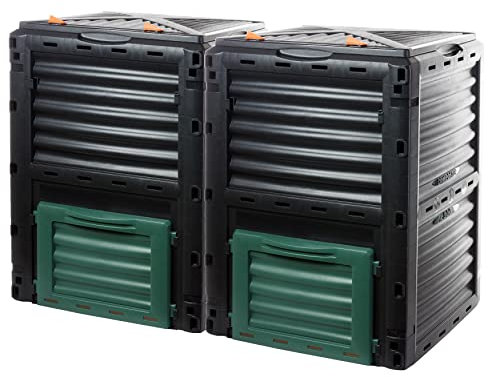 Lot de 2 composteurs rapides en plastique solide avec couvercle à charnière - 2 x 300 l (H x l x P) - 83 x 61 x 61 cm - Pour déchets de jardin et de cuisine - 100 % plastique recyclé