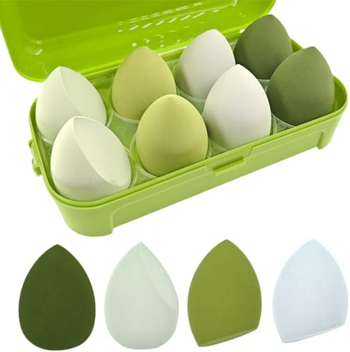 ZHIYE Makeup Sponge, 8 PCS Latex Free Beauty Makeup Blending Sponges Blender Foundation Sponge Concealer Sponges for Liquid, Creams, Powders, Green Style
