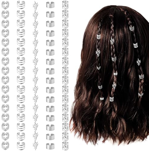 80 Pcs Hair Jewelry For Braids,Silver Hair Cuffs Dreadlock Accessories,Adjustable Hair Rings Braid Decorations For Women (80Pcs-Silver, Style1)