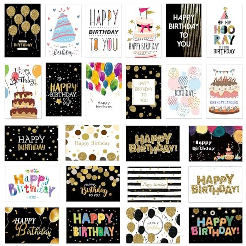 Yolistar Lot de 24 cartes d'anniversaire avec enveloppe et autocollants,Carte de Vœux Anniversaire,carte postale,carte anniversaire,cartes de vœux pliantes pour Hommes, Femmes, Enfants