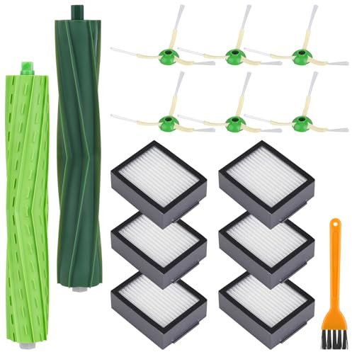 Ersatzteile für iRobot Roomba E5/E6/i3/i3+/i4/i4+/j7/j7+, Wischroboter Zubehör mit 2 Gummibürsten, 6 Seitenbürsten, 6 HEPA-Filter, 1 Reinigungsbürste