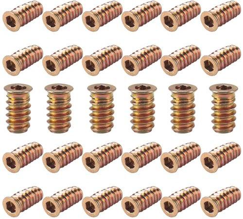 HO2NLE 30 Pezzi Boccole Filettate M8x25 mm Inserto Filettato in Legno Zinco Colorato per Mobili in Legno, Decorazione di Carpenteria, Progetto Fai da Te