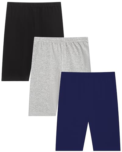 Moitiy cykelbyxor, flickor, barn, leggings, korta byxor, flickor, träningsbyxor, kruz, sportshorts, byxor, sommarbyxor, bomull, sportleggings, 4–12 år, 3 par, Svart/grå/marin, 9-10 år