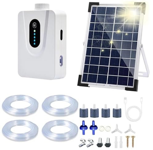 Bomba de oxígeno solar, aireador solar para estanque de 7 W con batería de 6000 mAh, carga solar disponible y carga USB, oxigenador de acuario, aireador de pesca con tubo de piedras de burbujas de