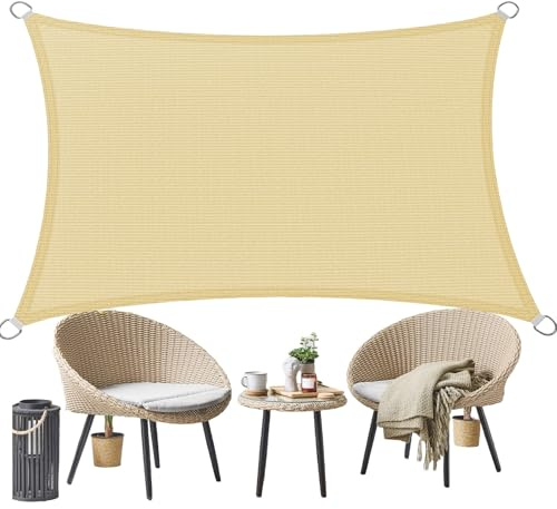 Sonnensegel Schattiernetz 160 x 230 cm Rechteckig 95% Uv-Schutz Windschutz HDPE Atmungsaktiv Sonnenschutz Segel Terrasse mit Kordel für Garten Terrasse Außenbereich(Anpassbar), Creme Farben