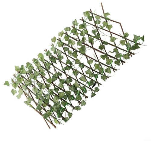Traliccio espandibile in legno, schermo privacy con foglie di edera artificiale rampicante, pannello da parete per giardino, patio, balcone (patata dolce)