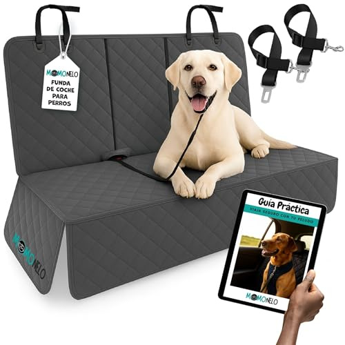 MOMONELO Funda Coche Perro Gris Impermeable + 2 Cinturones
