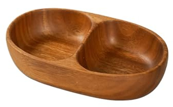 Amesor Bol Snack | Petits Bols à Dessert et Assiettes à Snack | Plat Bois Double Compartiments Salade Fruits Noix Pique-Nique Camping