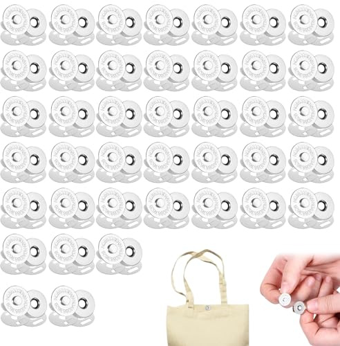 Juego de 40 cierres de botón magnéticos plateados de 14 mm para costura y manualidades, broches metálicos resistentes para bolsos, ropa, carteras y proyectos creativos