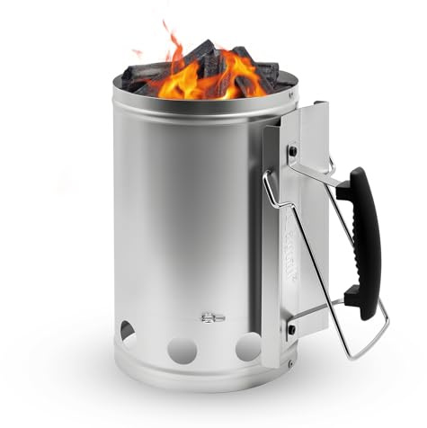 Joyagrill Caminetto di accensione XL, 19 x 30 cm, per barbecue, in acciaio zincato, con manico per carbone e bricchette