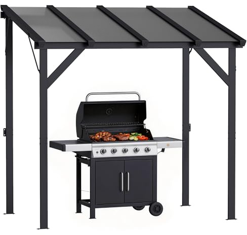 Outsunny Abri pour Barbecue, Tonnelle de Jardin 244 x 150 x 244 cm avec Toit en Polycarbonate et Cadre en Aluminium, Tonnelle Barbecue Exterieur pour Terrasse, Jardin, Cour, Gris foncé