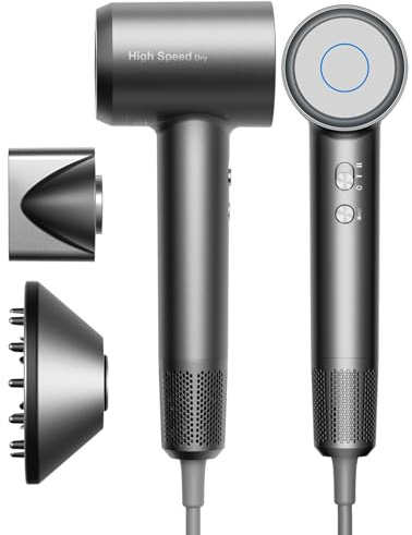 Bannilu Phon Capelli Professionale, Asciugacapelli Ionico 160.000 RPM, Ultraleggero 370g e Silenzioso, Asciugatura Rapida Anticrespo, con Diffusore, Mini Phon da Viaggio e Idea Regalo Grigio