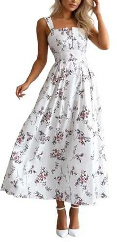 Robe Mi-Longue Été Femme sans Manches Bretelles Larges Col V Profond Dos Ouvert Fente Latérale Taille Haute Fluide Léger Respirant Robe de Plage Sortie Vacances Elégante, S à XXL