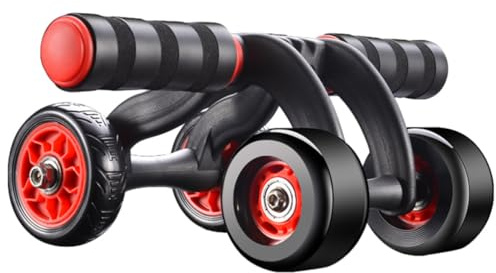 ibasenice Roue Abdominale Automatique à 4 Roues, Rouleau de Fitness Silencieux en Pu, Plastique et Métal, Noir, avec Tapis de Genoux, pour Usage à Domicile