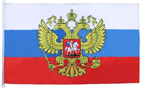 AZ FLAG - Drapeau Russie avec aigle Spécial Extérieur - 150x90 cm - Drapeau Russe En Maille Bloquée Avec Anneaux Plastiques Intégrés - 170g