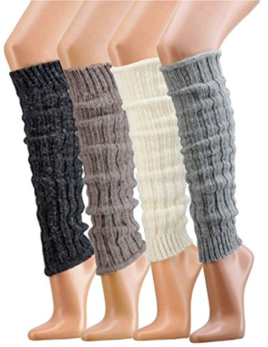 krautwear Damen Mädchen 4 Paar Beinwärmer Stulpen Grobstrickstulpen Mit Alpakawolle (alle 4 Farben)