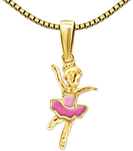 CLEVER SCHMUCK Collier avec pendentif ballerine 16 mm rose laqué rose Chaîne Venezia 38 cm Argent sterling 925 plaqué or pour fille dans un étui à bijoux rose
