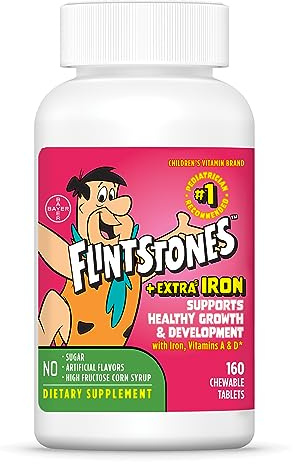 Flintstones Vitamins Chewable Kids Multivitamin with + Extra Iron for Toddler & Kid with Vitamin C, D, Vitamin B12, 160 Count (Packaging Will Vary)
