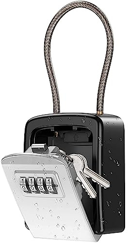 AMIR Upgraded Key Lock Box, Safe Lock Box for Keys with Removable Shackle, 4-Digit Outdoor Waterproof Combination Lock Box, 5-Key Capacity Security Key Storage Safe Box for Home, Warehouse, Realtors