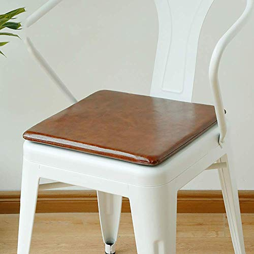 AICH Leder Stuhlkissen, wasserdichte Vintage rutschfeste Stuhlkissen für Hausgarten Cafe Bar Seitenstuhl Sitzkissen braun-braun 37x37cm