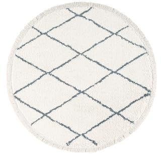 TESSO LIVING Hochflor Teppich - Weiß Grau - 80 x 200 cm - Diamantmuster Shaggy Teppich Mit Fransen – Besonders Weich