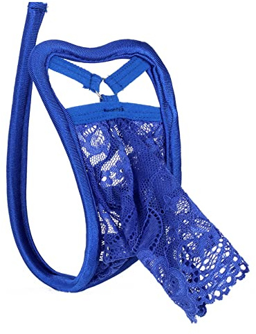 JEATHA Homme C String Erotique Dentelle Slip Ouvert Tanga String Sissy Lingerie Transparent Jockstrap sous Vêtement Erotique Type C Bleu Taille Unique
