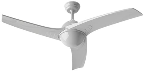 EVVO Ventilador de techo con luz y mando V522, motor DC 26W, silencioso, Ø132cm, 3 aspas, 6 velocidades, temporizador (Modelo: V522 Acabado Blanco)