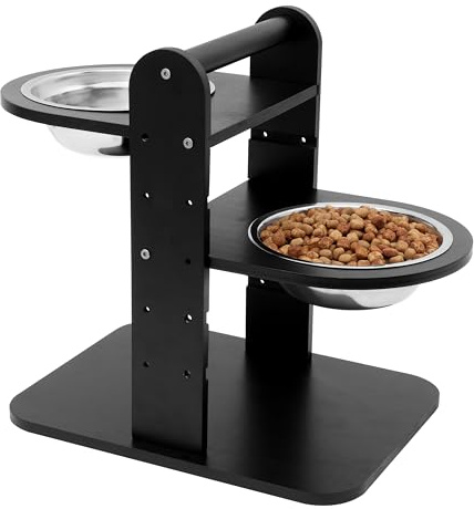 Belle Vous Comedero Bebedero Elevados para Perros - 41 x 40 x 30 cm Soporte Elevado de Altura Ajustable de Bambú con 2X 1 L Cuencos de Acero Inoxidable Antigoteo para Perro Grande Mediano y Pequeño