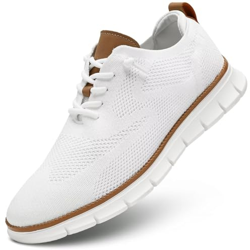Men's Walking Tennis Casual Shoes Fashion Dress Sneakers Mesh Business Oxfords Work Lightweight Soft Sole Zapatos White