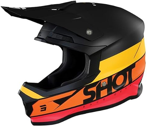 SHOT RACE GEAR Casque Motocross Furious Story Orange Matt – Casque Moto Cross Enduro Off-Road – Ultra Léger 1300 g – Coque SRS – Ventilation Optimale – Intérieur Lavable – Fermeture Double D