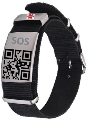 Qr SOS-Armband, Notfälle, Unfälle, Gesundheitswesen, Schutz, Sicherheit, Identifizierung, Gesundheitszustand, Medikamente, Sport, Kontakte, Diabetes, Allergien, Epilepsie, Warnungen (Schwarz)