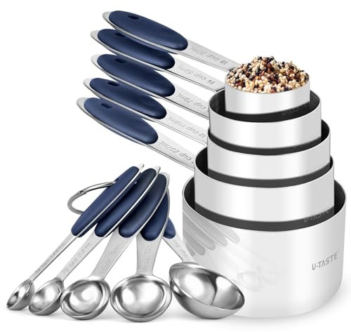 U-Taste 18/8 Stainless Steel Measuring Cups and Spoons Set of 10, Upgraded Thickness Handle (Midnight Blue)