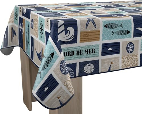 Nappe Anti-Taches Bord de mer - Rectangle 150 x 240 cm, Bleu, Beige