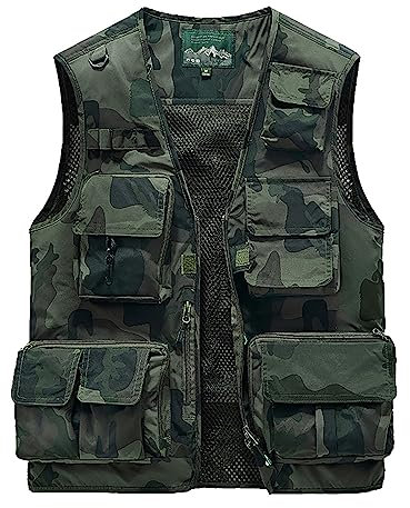 RUMAOZIA Ärmellose Weste Herren Sommer Anglerweste Outdoor Weste mit Vielen Taschen Männer Tarnfarbene Taktische Weste Multifunktionsweste Für Jagd Angeln Camping Camouflage Fotografie Weste