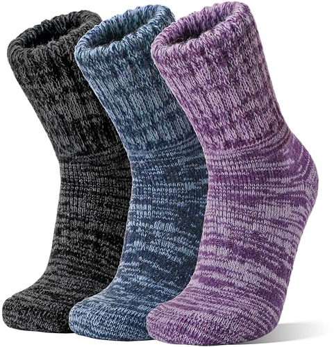 Sandsuced Merino Wool Thermal Boot Socks for Women Men Winter Warm Cozy Thick Hiking Socks 3 Pairs Christmas Stocking Stuffers (Purple/Deep Blue/Black,M)