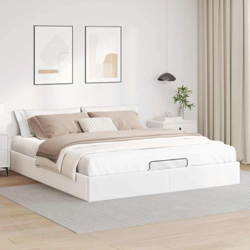 IKAYAA Letto Matrimoniale 160x200 con Contenitore Letto Idraulico con Rete a Doghe e Telaio-Bianco-160 x 200 cm